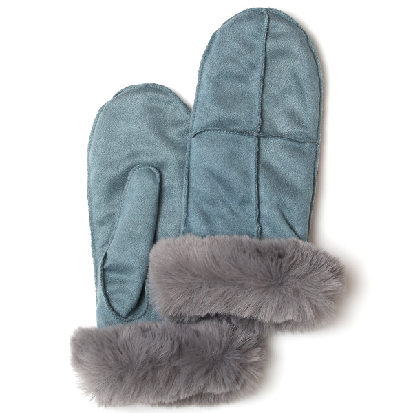  フェイクスエード マイクロボア裏地 ミトン レディース 防寒 手袋 ブルー ネイビー 青色 日本企画 ブランド クリスマス かわいい 女性 ギフト プレゼント 指無し グローブ おしゃれ チクチクしない KURODA(クロダ)