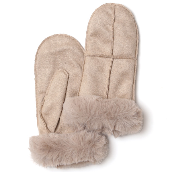  フェイクスエード マイクロボア裏地 ミトン レディース 防寒 手袋 ベージュ 肌色 日本企画 ブランド クリスマス かわいい 女性 ギフト プレゼント 指無し グローブ おしゃれ チクチクしない KURODA(クロダ)