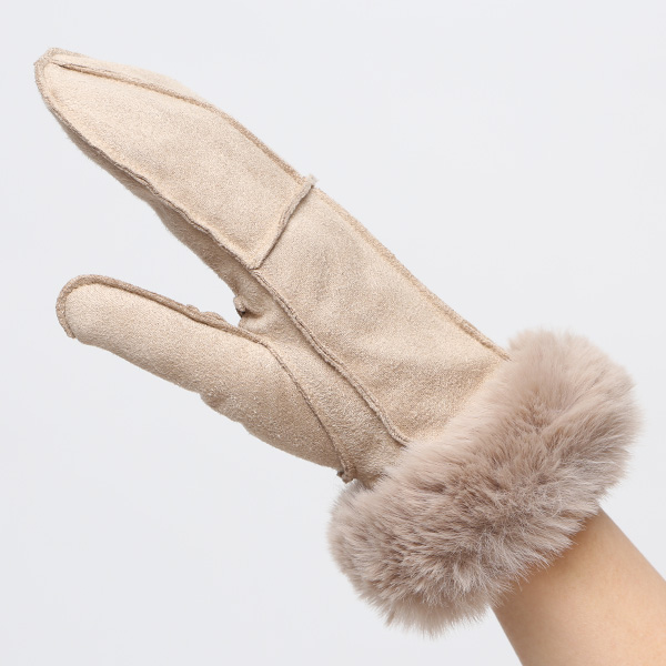 フェイクスエード マイクロボア裏地 ミトン レディース 防寒 手袋 ベージュ 肌色 日本企画 ブランド クリスマス かわいい 女性 ギフト プレゼント 指無し グローブ おしゃれ チクチクしない KURODA(クロダ)