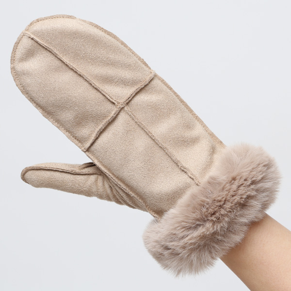  フェイクスエード マイクロボア裏地 ミトン レディース 防寒 手袋 ベージュ 肌色 日本企画 ブランド クリスマス かわいい 女性 ギフト プレゼント 指無し グローブ おしゃれ チクチクしない KURODA(クロダ)