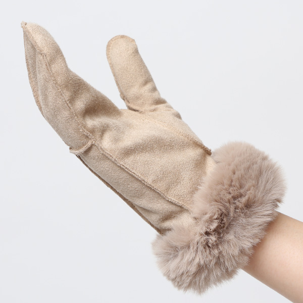  フェイクスエード マイクロボア裏地 ミトン レディース 防寒 手袋 ベージュ 肌色 日本企画 ブランド クリスマス かわいい 女性 ギフト プレゼント 指無し グローブ おしゃれ チクチクしない KURODA(クロダ)