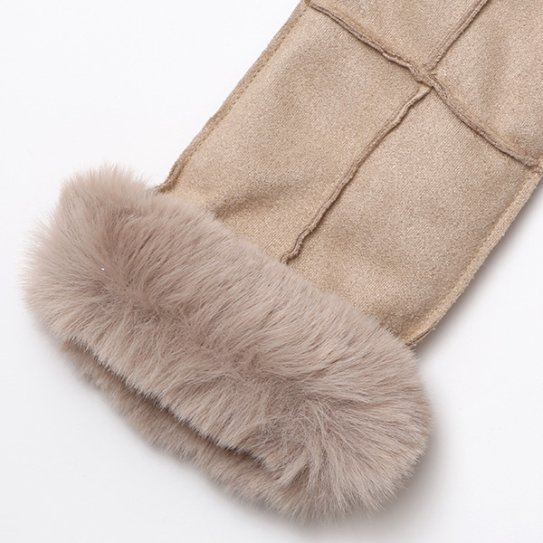  フェイクスエード マイクロボア裏地 ミトン レディース 防寒 手袋 ベージュ 肌色 日本企画 ブランド クリスマス かわいい 女性 ギフト プレゼント 指無し グローブ おしゃれ チクチクしない KURODA(クロダ)