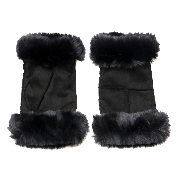 フェイクスエード マイクロボア裏地 フィンガーレス レディース 防寒 手袋 ブラック 黒 黒色 日本企画 ブランド クリスマス かわいい 女性 ギフト プレゼント 指無し グローブ おしゃれ チクチクしない KURODA(クロダ)