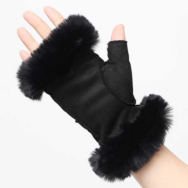 フェイクスエード マイクロボア裏地 フィンガーレス レディース 防寒 手袋 ブラック 黒 黒色 日本企画 ブランド クリスマス かわいい 女性 ギフト プレゼント 指無し グローブ おしゃれ チクチクしない KURODA(クロダ)