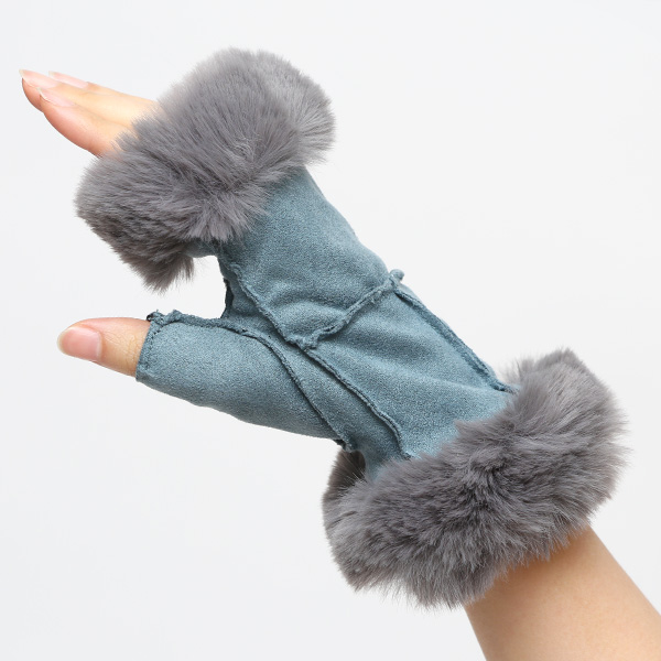 フェイクスエード マイクロボア裏地 フィンガーレス レディース 防寒 手袋 ブルー ネイビー 青色 日本企画 ブランド クリスマス かわいい 女性 ギフト プレゼント 指無し グローブ おしゃれ チクチクしない KURODA(クロダ)