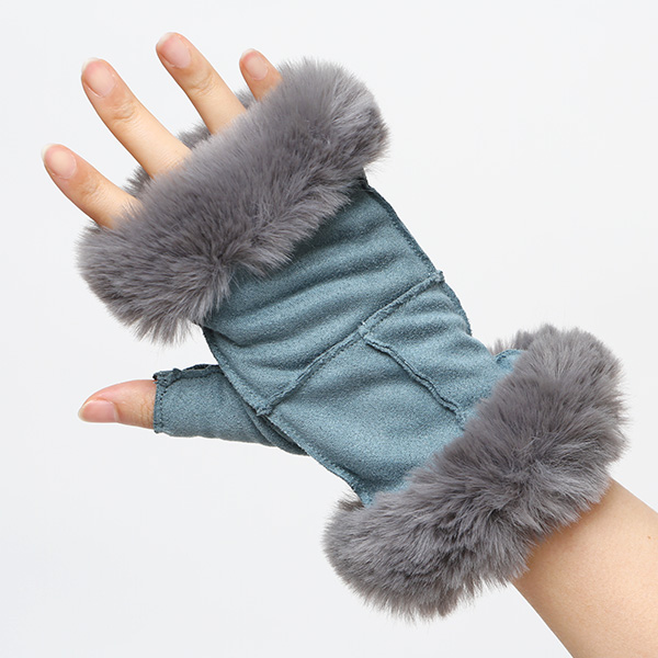 フェイクスエード マイクロボア裏地 フィンガーレス レディース 防寒 手袋 ブルー ネイビー 青色 日本企画 ブランド クリスマス かわいい 女性 ギフト プレゼント 指無し グローブ おしゃれ チクチクしない KURODA(クロダ)