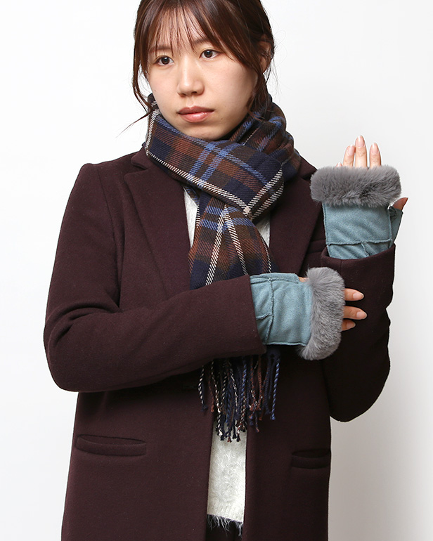 フェイクスエード マイクロボア裏地 フィンガーレス レディース 防寒 手袋 ブルー ネイビー 青色 日本企画 ブランド クリスマス かわいい 女性 ギフト プレゼント 指無し グローブ おしゃれ チクチクしない KURODA(クロダ)