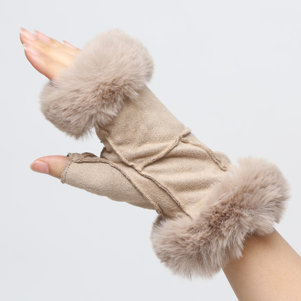  フェイクスエード マイクロボア裏地 フィンガーレス レディース 防寒 手袋 ベージュ 肌色 日本企画 ブランド クリスマス かわいい 女性 ギフト プレゼント 指無し グローブ おしゃれ チクチクしない KURODA(クロダ)