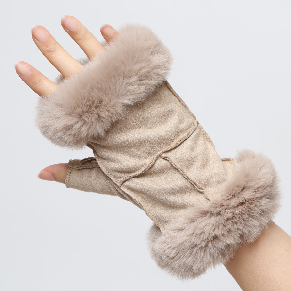  フェイクスエード マイクロボア裏地 フィンガーレス レディース 防寒 手袋 ベージュ 肌色 日本企画 ブランド クリスマス かわいい 女性 ギフト プレゼント 指無し グローブ おしゃれ チクチクしない KURODA(クロダ)