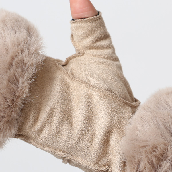  フェイクスエード マイクロボア裏地 フィンガーレス レディース 防寒 手袋 ベージュ 肌色 日本企画 ブランド クリスマス かわいい 女性 ギフト プレゼント 指無し グローブ おしゃれ チクチクしない KURODA(クロダ)