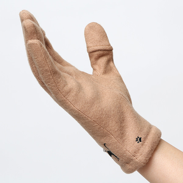 KURODA(クロダ) おさんぽねこ レディース 手袋 スマホ操作可能 キャメル ブラウン 茶 茶色 暖かい 裏起毛 防寒 猫 動物 アニマル キャラクター 刺繍 かわいい 暖かい 裏起毛 日本企画 ブランド タッチパネル スマートフォン