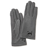 KURODA(クロダ) 起毛ジャージ マイクロボア裏地 スマホ操作可 おさんぽねこ 刺繍 レディース 手袋 グレー