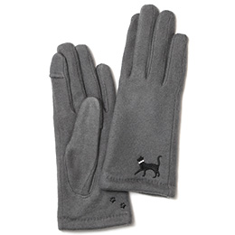 KURODA(クロダ) 起毛ジャージ マイクロボア裏地 スマホ操作可 おさんぽねこ 刺繍 レディース 手袋 グレー