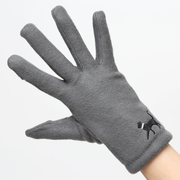  KURODA(クロダ) おさんぽねこ レディース 手袋 スマホ操作可能 グレー グレイ 灰色 暖かい 裏起毛 防寒 猫 動物 アニマル キャラクター 刺繍 かわいい 暖かい 裏起毛 日本企画 ブランド タッチパネル スマートフォン