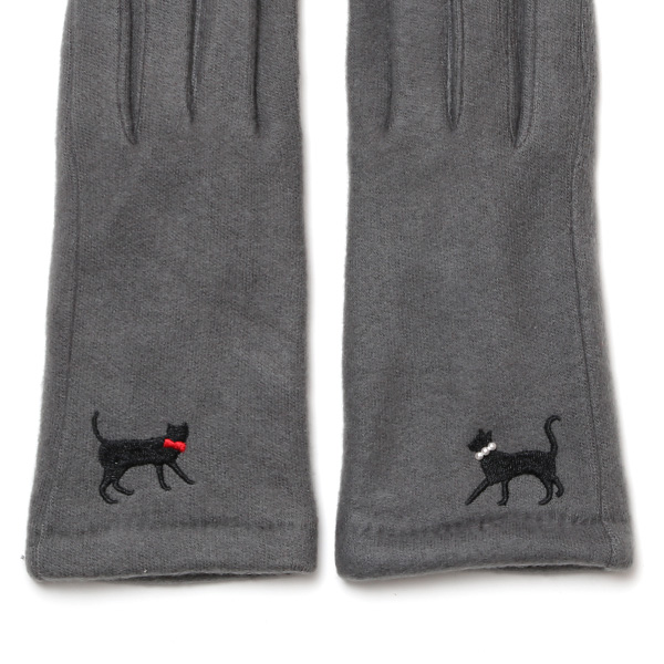  KURODA(クロダ) おさんぽねこ レディース 手袋 スマホ操作可能 グレー グレイ 灰色 暖かい 裏起毛 防寒 猫 動物 アニマル キャラクター 刺繍 かわいい 暖かい 裏起毛 日本企画 ブランド タッチパネル スマートフォン