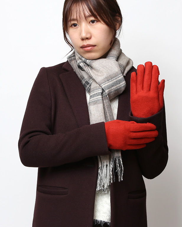 KURODA(クロダ) おさんぽねこ レディース 手袋 スマホ操作可能 レッド ワイン 赤色 暖かい 裏起毛 防寒 猫 動物 アニマル キャラクター 刺繍 かわいい 暖かい 裏起毛 日本企画 ブランド タッチパネル スマートフォン