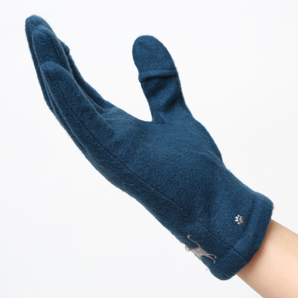  KURODA(クロダ) おさんぽねこ レディース 手袋 スマホ操作可能 グリーン 緑色 暖かい 裏起毛 防寒 猫 動物 アニマル キャラクター 刺繍 かわいい 暖かい 裏起毛 日本企画 ブランド タッチパネル スマートフォン