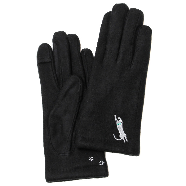  KURODA(クロダ) おひるねねこ レディース 手袋 スマホ操作可能 ブラック 黒 黒色 暖かい 裏起毛 防寒 猫 動物 アニマル キャラクター 刺繍 かわいい 暖かい 裏起毛 日本企画 ブランド タッチパネル スマートフォン