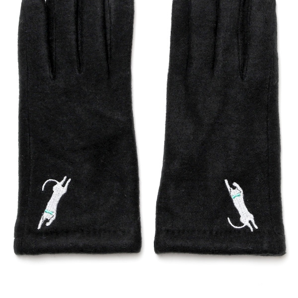  KURODA(クロダ) おひるねねこ レディース 手袋 スマホ操作可能 ブラック 黒 黒色 暖かい 裏起毛 防寒 猫 動物 アニマル キャラクター 刺繍 かわいい 暖かい 裏起毛 日本企画 ブランド タッチパネル スマートフォン