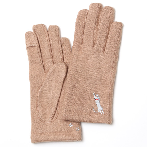  KURODA(クロダ) おひるねねこ レディース 手袋 スマホ操作可能 キャメル ブラウン 茶 茶色 暖かい 裏起毛 防寒 猫 動物 アニマル キャラクター 刺繍 かわいい 暖かい 裏起毛 日本企画 ブランド タッチパネル スマートフォン