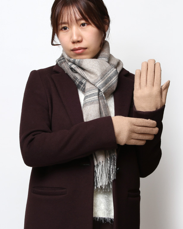 KURODA(クロダ) おひるねねこ レディース 手袋 スマホ操作可能 キャメル ブラウン 茶 茶色 暖かい 裏起毛 防寒 猫 動物 アニマル キャラクター 刺繍 かわいい 暖かい 裏起毛 日本企画 ブランド タッチパネル スマートフォン