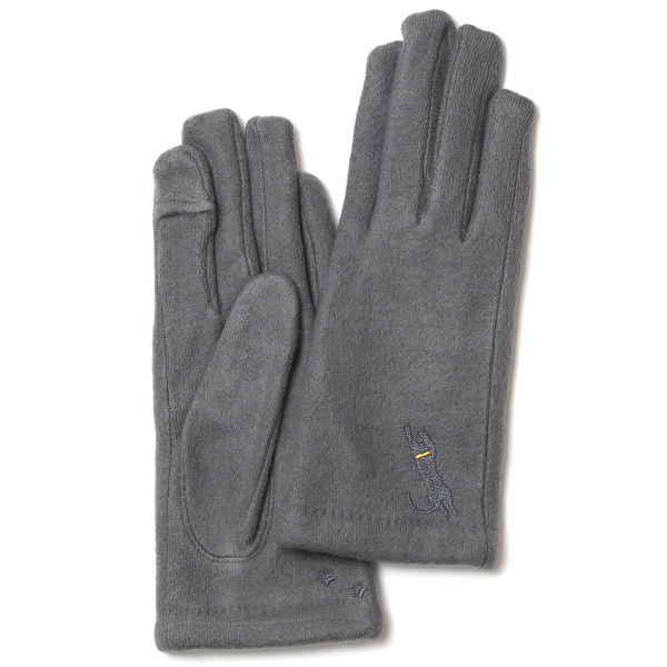 KURODA(クロダ) おひるねねこ レディース 手袋 スマホ操作可能 グレー グレイ 灰色 暖かい 裏起毛 防寒 猫 動物 アニマル キャラクター 刺繍 かわいい 暖かい 裏起毛 日本企画 ブランド タッチパネル スマートフォン