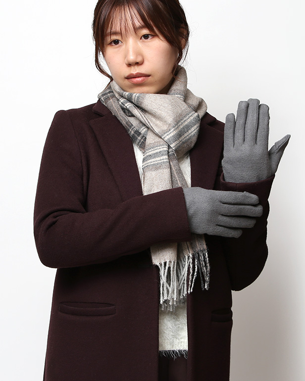 KURODA(クロダ) おひるねねこ レディース 手袋 スマホ操作可能 グレー グレイ 灰色 暖かい 裏起毛 防寒 猫 動物 アニマル キャラクター 刺繍 かわいい 暖かい 裏起毛 日本企画 ブランド タッチパネル スマートフォン