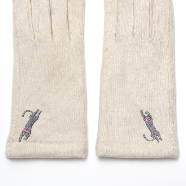  KURODA(クロダ) おひるねねこ レディース 手袋 スマホ操作可能 ベージュ 肌色 暖かい 裏起毛 防寒 猫 動物 アニマル キャラクター 刺繍 かわいい 暖かい 裏起毛 日本企画 ブランド タッチパネル スマートフォン