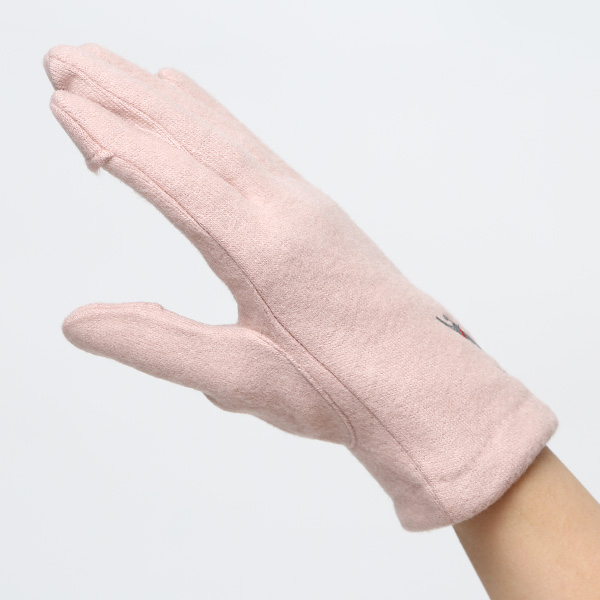 KURODA(クロダ) おひるねねこ レディース 手袋 スマホ操作可能 ピンク 桃色 暖かい 裏起毛 防寒 猫 動物 アニマル キャラクター 刺繍 かわいい 暖かい 裏起毛 日本企画 ブランド タッチパネル スマートフォン