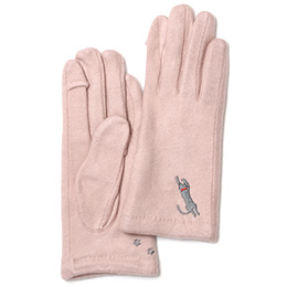 KURODA(クロダ) 起毛ジャージ マイクロボア裏地 スマホ操作可 おひるねねこ 刺繍 レディース 手袋 ピンク