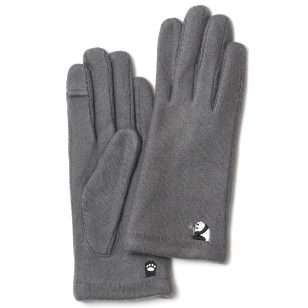  KURODA(クロダ) パンダ刺繍 レディース 手袋 スマホ操作可能 グレー グレイ 灰色 暖かい 裏起毛 防寒 動物 アニマル キャラクター かわいい 暖かい 裏起毛 日本企画 ブランド タッチパネル スマートフォン