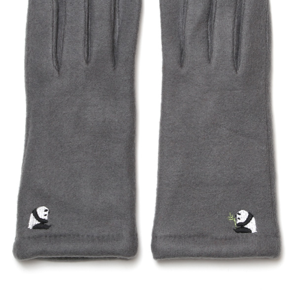  KURODA(クロダ) パンダ刺繍 レディース 手袋 スマホ操作可能 グレー グレイ 灰色 暖かい 裏起毛 防寒 動物 アニマル キャラクター かわいい 暖かい 裏起毛 日本企画 ブランド タッチパネル スマートフォン