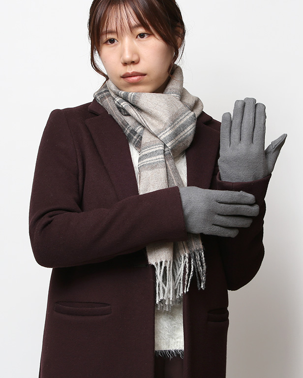 KURODA(クロダ) パンダ刺繍 レディース 手袋 スマホ操作可能 グレー グレイ 灰色 暖かい 裏起毛 防寒 動物 アニマル キャラクター かわいい 暖かい 裏起毛 日本企画 ブランド タッチパネル スマートフォン