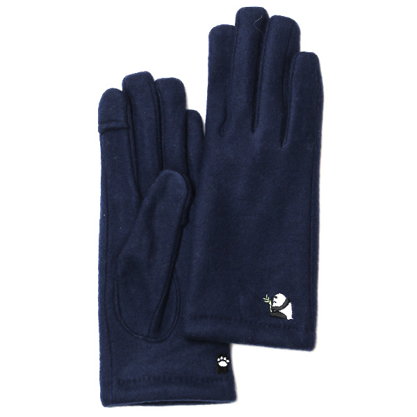 KURODA(クロダ) パンダ刺繍 レディース 手袋 スマホ操作可能 ブルー ネイビー 青色 暖かい 裏起毛 防寒 動物 アニマル キャラクター かわいい 暖かい 裏起毛 日本企画 ブランド タッチパネル スマートフォン