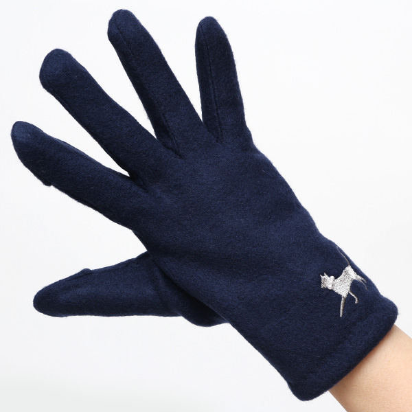 KURODA(クロダ) パンダ刺繍 レディース 手袋 スマホ操作可能 ブルー ネイビー 青色 暖かい 裏起毛 防寒 動物 アニマル キャラクター かわいい 暖かい 裏起毛 日本企画 ブランド タッチパネル スマートフォン
