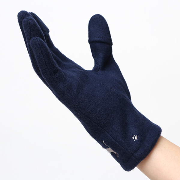KURODA(クロダ) パンダ刺繍 レディース 手袋 スマホ操作可能 ブルー ネイビー 青色 暖かい 裏起毛 防寒 動物 アニマル キャラクター かわいい 暖かい 裏起毛 日本企画 ブランド タッチパネル スマートフォン