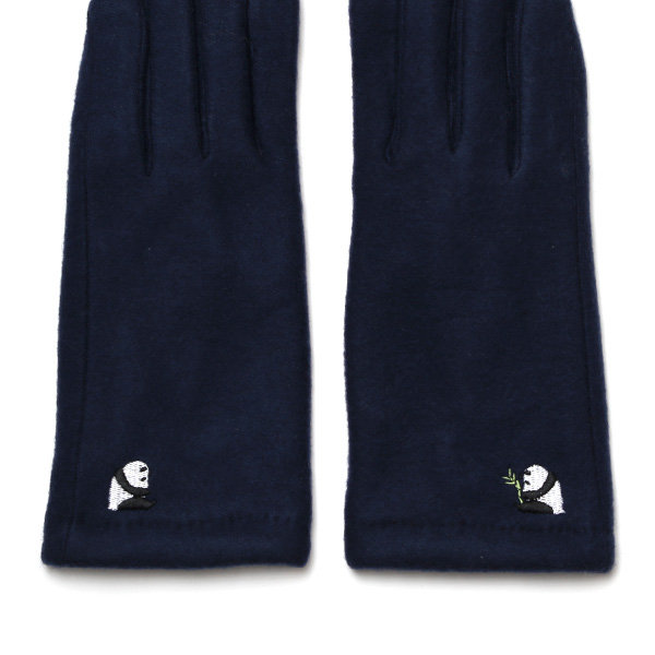 KURODA(クロダ) パンダ刺繍 レディース 手袋 スマホ操作可能 ブルー ネイビー 青色 暖かい 裏起毛 防寒 動物 アニマル キャラクター かわいい 暖かい 裏起毛 日本企画 ブランド タッチパネル スマートフォン