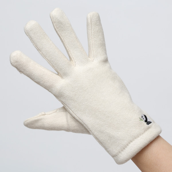 KURODA(クロダ) パンダ刺繍 レディース 手袋 スマホ操作可能 ベージュ 肌色 暖かい 裏起毛 防寒 動物 アニマル キャラクター かわいい 暖かい 裏起毛 日本企画 ブランド タッチパネル スマートフォン