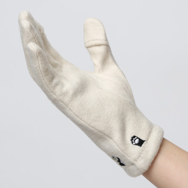 KURODA(クロダ) パンダ刺繍 レディース 手袋 スマホ操作可能 ベージュ 肌色 暖かい 裏起毛 防寒 動物 アニマル キャラクター かわいい 暖かい 裏起毛 日本企画 ブランド タッチパネル スマートフォン