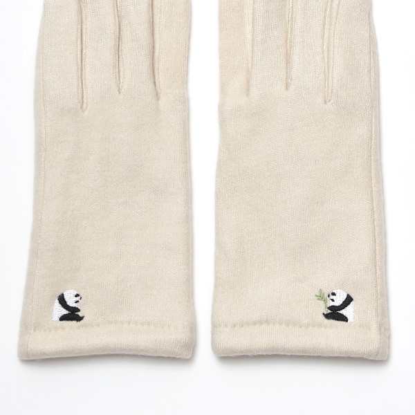 KURODA(クロダ) パンダ刺繍 レディース 手袋 スマホ操作可能 ベージュ 肌色 暖かい 裏起毛 防寒 動物 アニマル キャラクター かわいい 暖かい 裏起毛 日本企画 ブランド タッチパネル スマートフォン