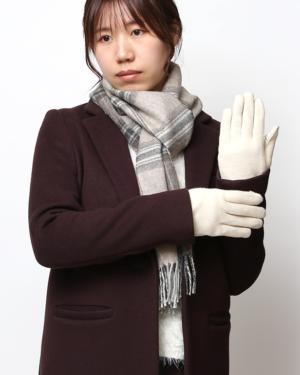 KURODA(クロダ) パンダ刺繍 レディース 手袋 スマホ操作可能 ベージュ 肌色 暖かい 裏起毛 防寒 動物 アニマル キャラクター かわいい 暖かい 裏起毛 日本企画 ブランド タッチパネル スマートフォン