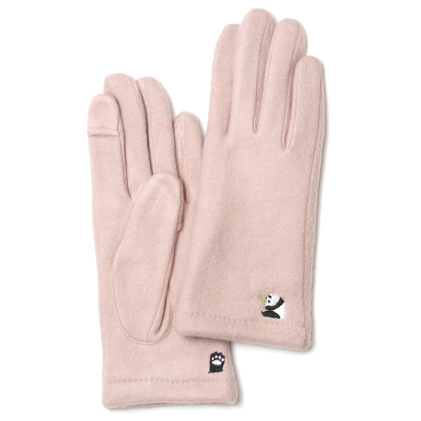 KURODA(クロダ) パンダ刺繍 レディース 手袋 スマホ操作可能 ピンク 桃色 暖かい 裏起毛 防寒 動物 アニマル キャラクター かわいい 暖かい 裏起毛 日本企画 ブランド タッチパネル スマートフォン