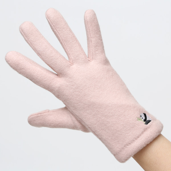 KURODA(クロダ) パンダ刺繍 レディース 手袋 スマホ操作可能 ピンク 桃色 暖かい 裏起毛 防寒 動物 アニマル キャラクター かわいい 暖かい 裏起毛 日本企画 ブランド タッチパネル スマートフォン