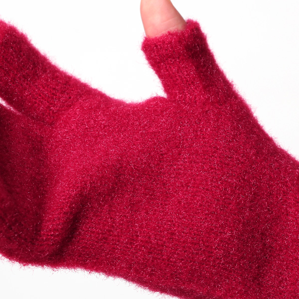  手袋 レディース ナイロンソフトヤーン素材 防寒 暖かい 柔らかい 肌触り ミドル丈 レッド ワイン 赤色 タッチパネル スマホ操作可能 ロング丈 日本企画 ブランド 付け心地 良い 滑らか 履き心地 KURODA(クロダ)