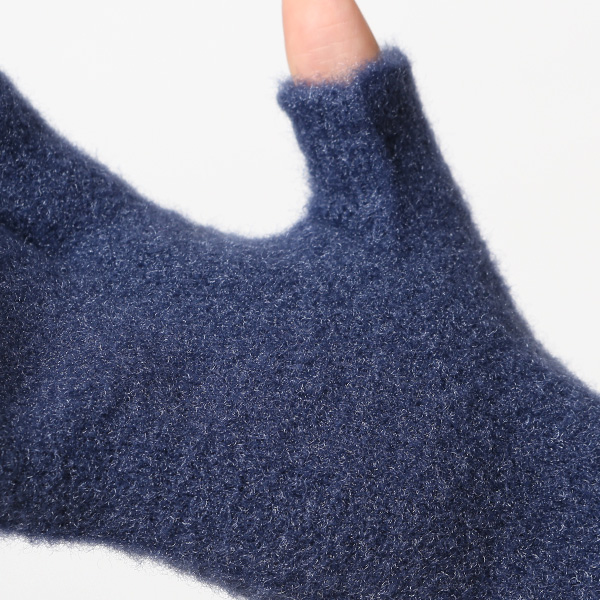  手袋 レディース ナイロンソフトヤーン素材 防寒 暖かい 柔らかい 肌触り ミドル丈 ブルー ネイビー 青色 タッチパネル スマホ操作可能 ロング丈 日本企画 ブランド 付け心地 良い 滑らか 履き心地 KURODA(クロダ)