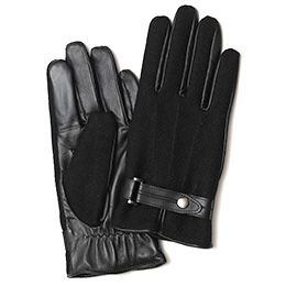 KURODA(クロダ) ハリスツイード スマホ操作可能 羊革 ベルト付き メンズ 本革手袋 ブラック