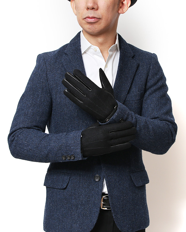 ハリスツイード 手袋 メンズ 防寒 暖かい 裏起毛 レザー 本革手袋 ブラック 黒 黒色 日本製 ブランド 通勤 ビジネス クリスマス プレゼント ギフト 化粧箱付き おしゃれ 高級 KURODA(クロダ)