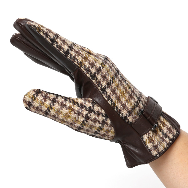  ハリスツイード 手袋 メンズ 防寒 暖かい 裏起毛 レザー 本革手袋 ブラウン 茶 茶色 日本製 ブランド 通勤 ビジネス クリスマス プレゼント ギフト 化粧箱付き おしゃれ 高級 KURODA(クロダ)