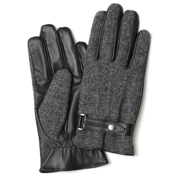  ハリスツイード 手袋 メンズ 防寒 暖かい 裏起毛 レザー 本革手袋 グレー グレイ 灰色 日本製 ブランド 通勤 ビジネス クリスマス プレゼント ギフト 化粧箱付き おしゃれ 高級 KURODA(クロダ)