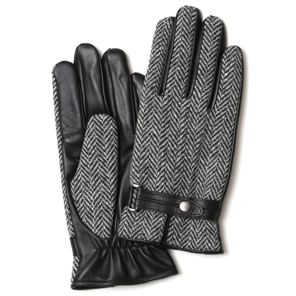 ハリスツイード 手袋 メンズ 防寒 暖かい 裏起毛 レザー 本革手袋 グレー グレイ 灰色 日本製 ブランド 通勤 ビジネス クリスマス プレゼント ギフト 化粧箱付き おしゃれ 高級 KURODA(クロダ)